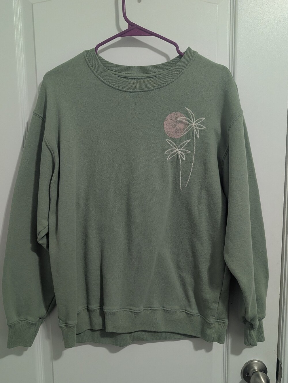 Hollister Olive Green Crewneck with Palm & Sun Detail